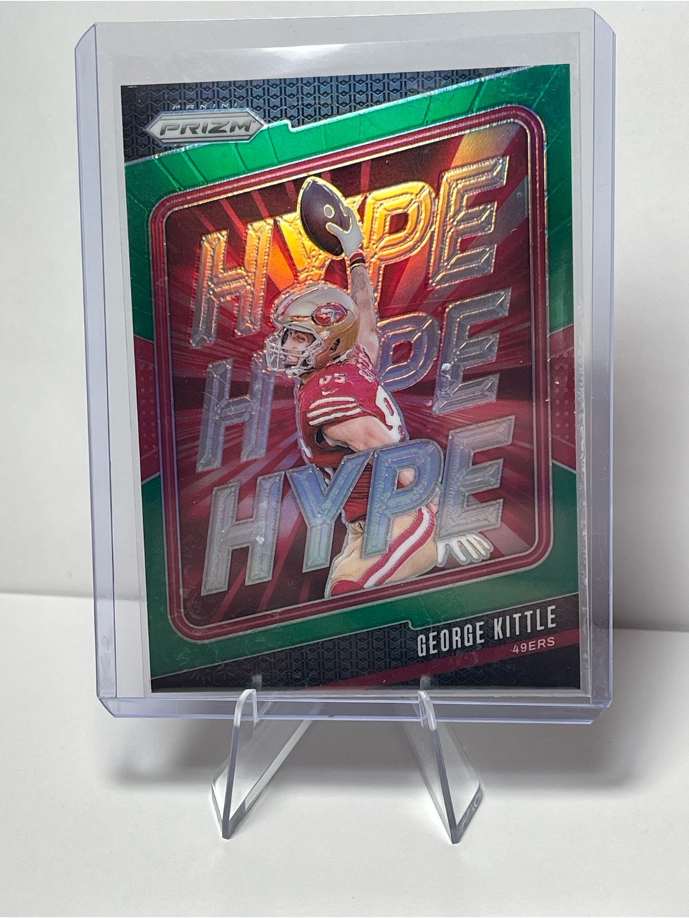 2024 Panini Prizm "Hype" Green Prizm trading card featuring George Kittle (#8)